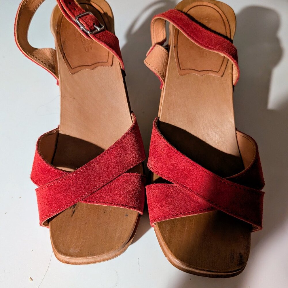 Swedish Hasbeens red suede sandals size 36